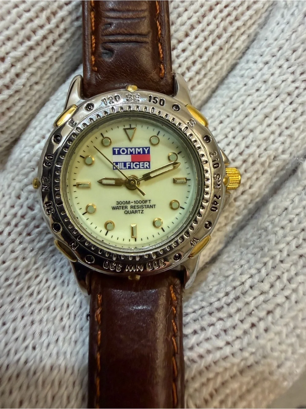 Vintage Tommy Hilfiger 1238 Quartz Watch Two-Tone Compass Bezel USA Made 90s